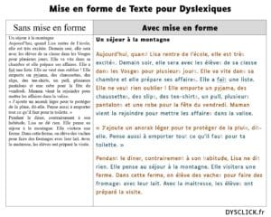 Mise en forme de Texte pour Dyslexiques . comparaison de texte avec et sans mise en forme