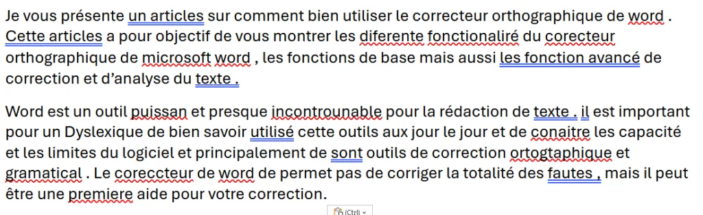 Texte_Word Exemple de soulignements d’erreurs dans Word