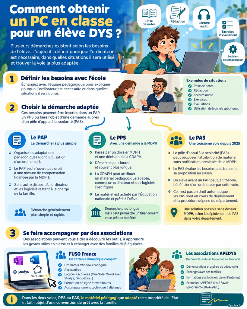 Obtenir un PC en classe pour un élève DYS