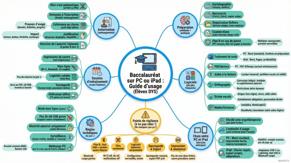 mind map bac ordinateur dys pc ipad check list