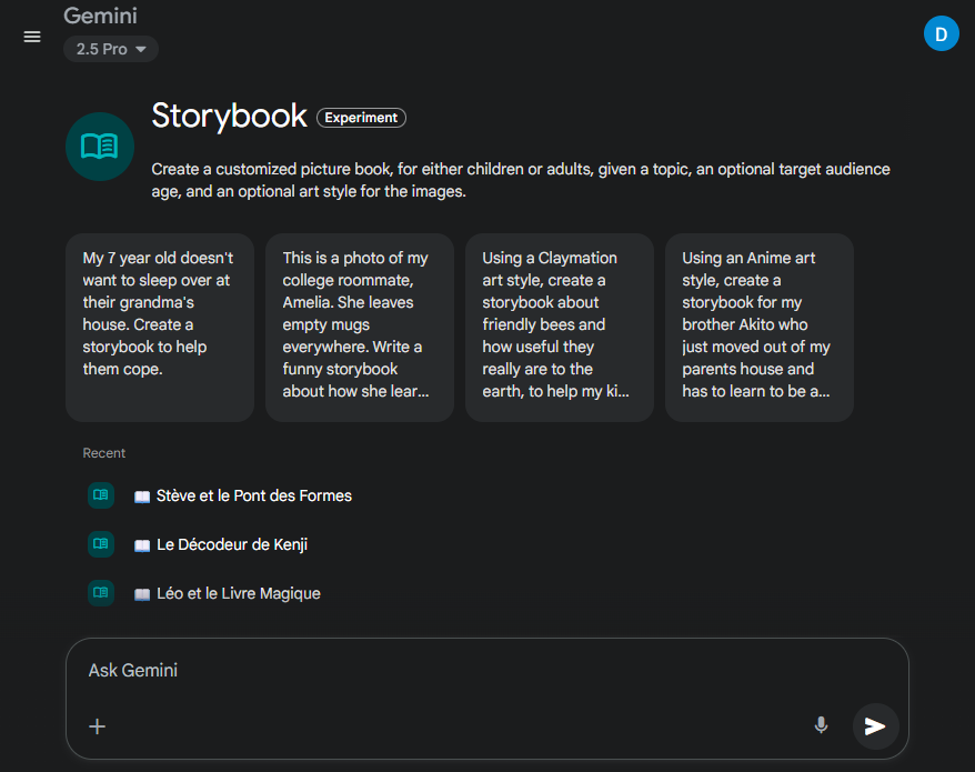 Gemini StoryBoard interface