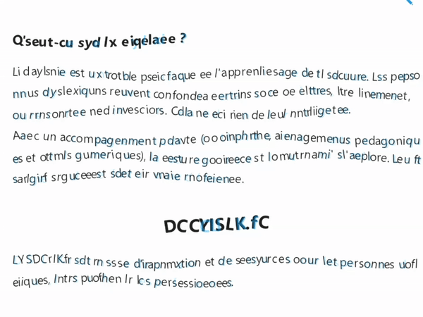Animation d’un paragraphe où les lettres bougent, se chevauchent et s’inversent ; cliquez pour ressentir, quelques instants, la lecture comme la vivent certaines personnes dyslexiques.