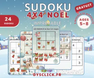 Sudokus de Noël 4x4 à imprimer pour les 5–8 ans