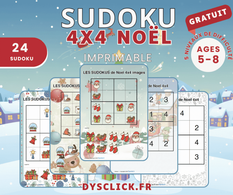 Sudokus de Noël 4x4 à imprimer pour les 5–8 ans
