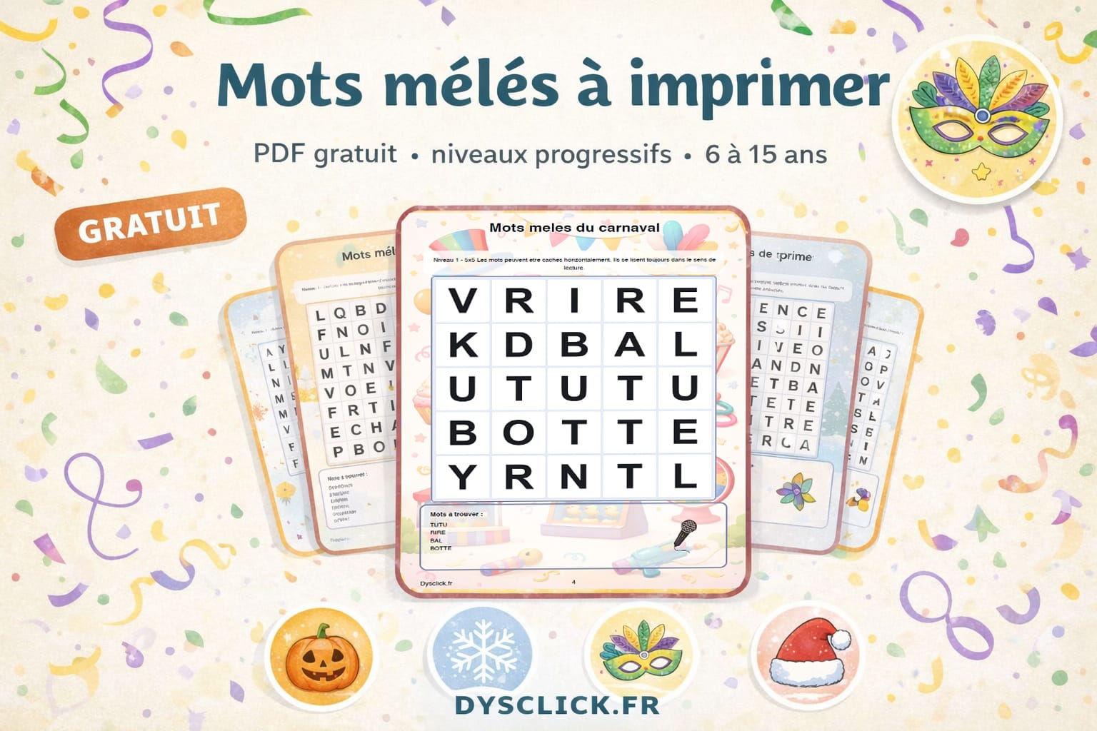 Mots mêlés à imprimer PDF gratuits pour 6 à 15 ans