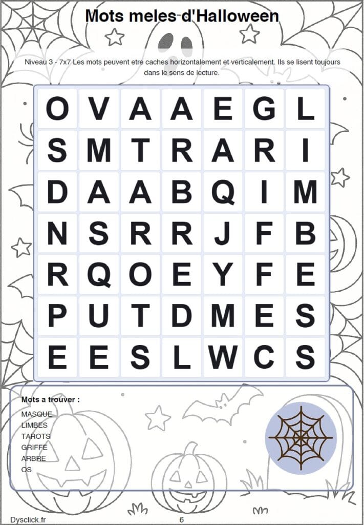 mots meles Halloween 7 ans