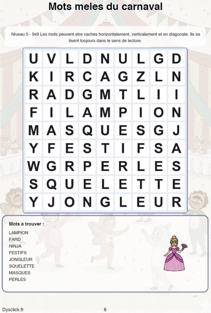 mots meles carnaval 8 ans