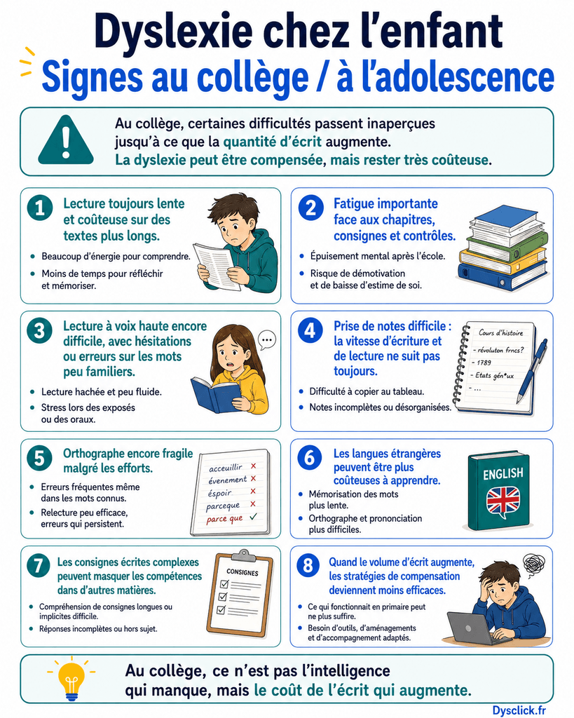 Dyslexie au collège et au lycée quels signes chez l’adolescent