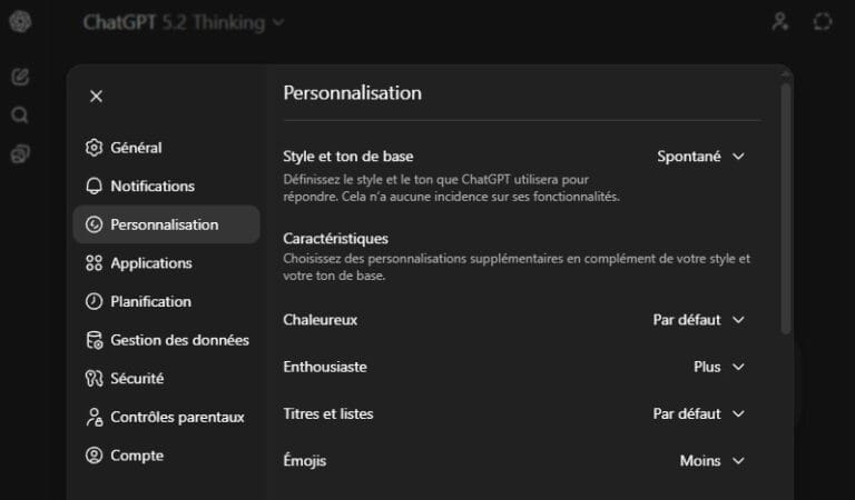 Personnalisation CHATGPT