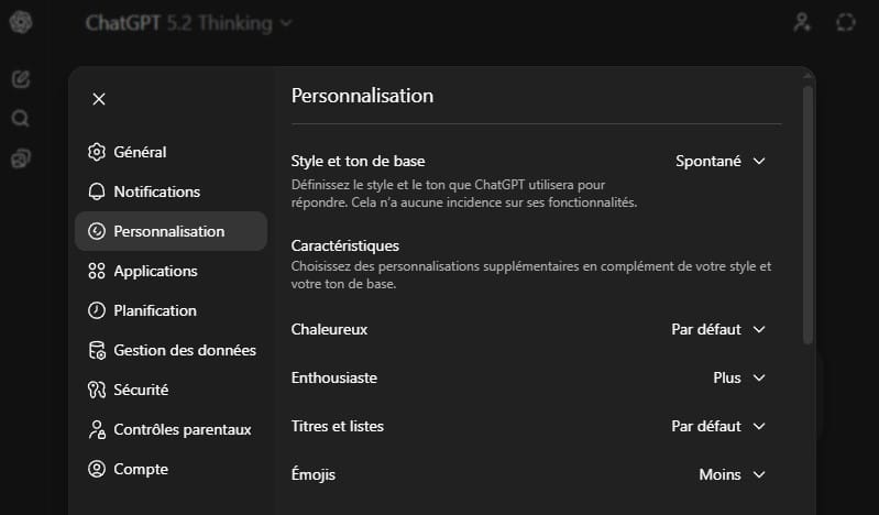Personnalisation CHATGPT