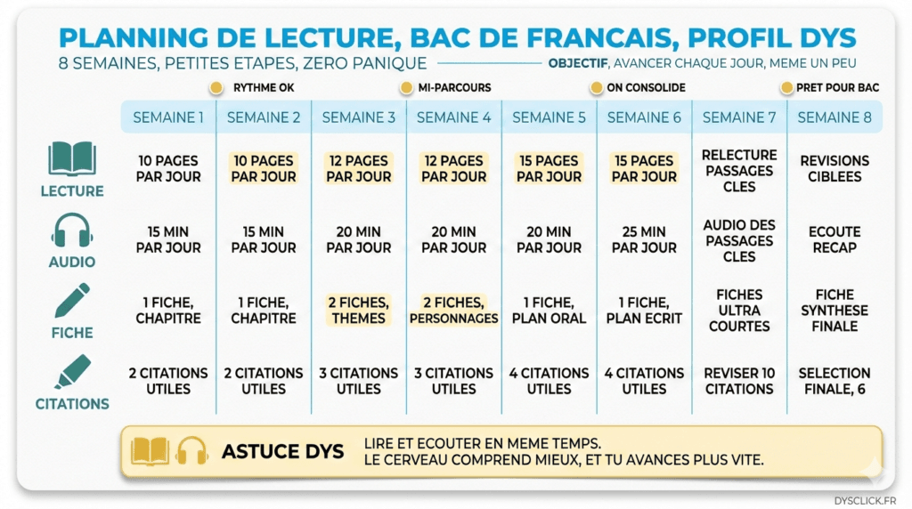 planning lecture oeuvres bac francais dys
