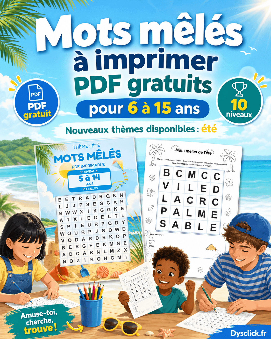 Mots mêlés à imprimer gratuits PDF pour 6 à 15 ans