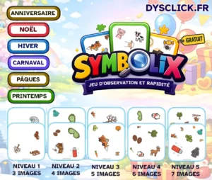 Symbolix, jeu type Dobble à imprimer en PDF gratuit 6 themes 5 niveaux