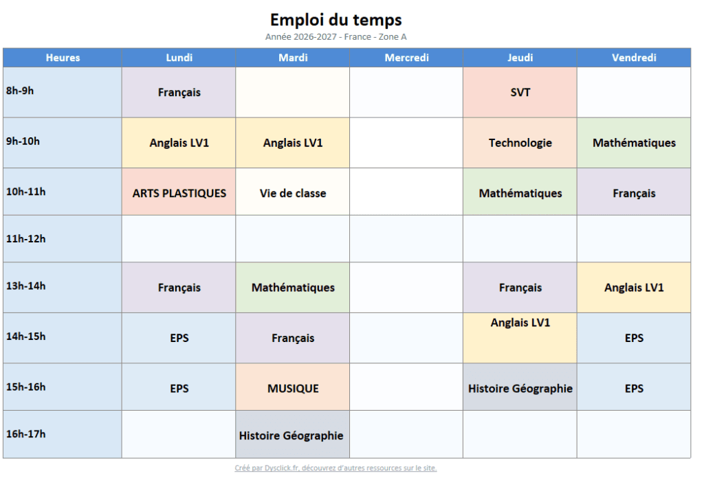 Emploi du temps OneNote