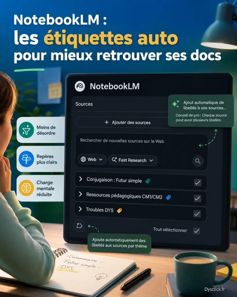 NotebookLM étiquettes auto pour mieux retrouver ses docs