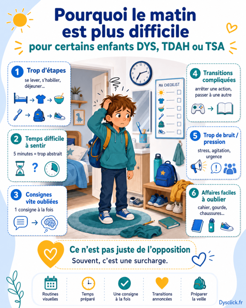 Pourquoi le matin est plus difficile pour certains enfants DYS, TDAH ou TSA