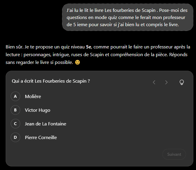 Quiz Chatgpt mode étudier
