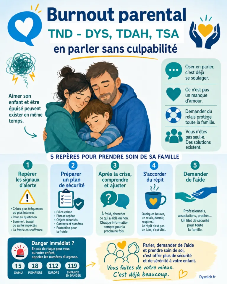 Parent fatigué mais soutenu, avec des outils simples pour organiser l’aide autour d’un enfant autiste et prévenir l’épuisement familial.