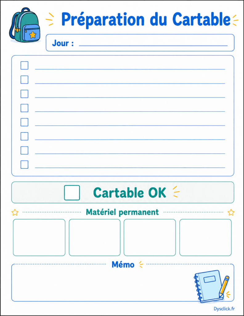 CheckList Journaliere prépation du Cartable