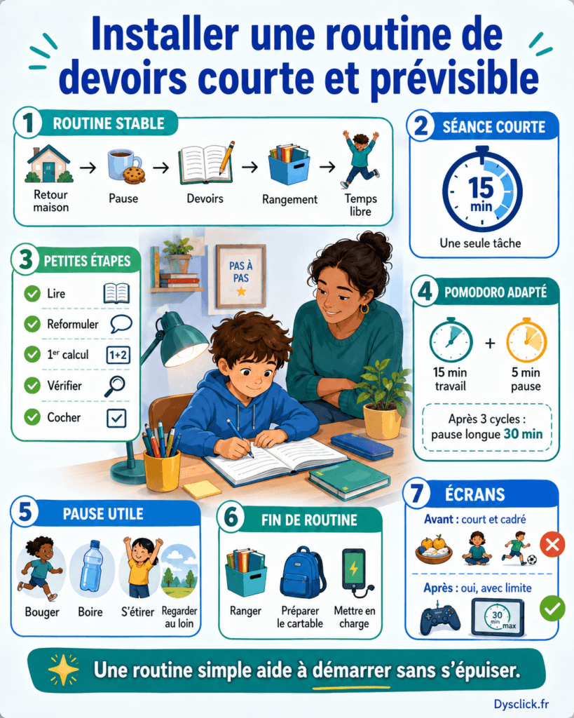 Installer une routine de devoirs courte et prévisible