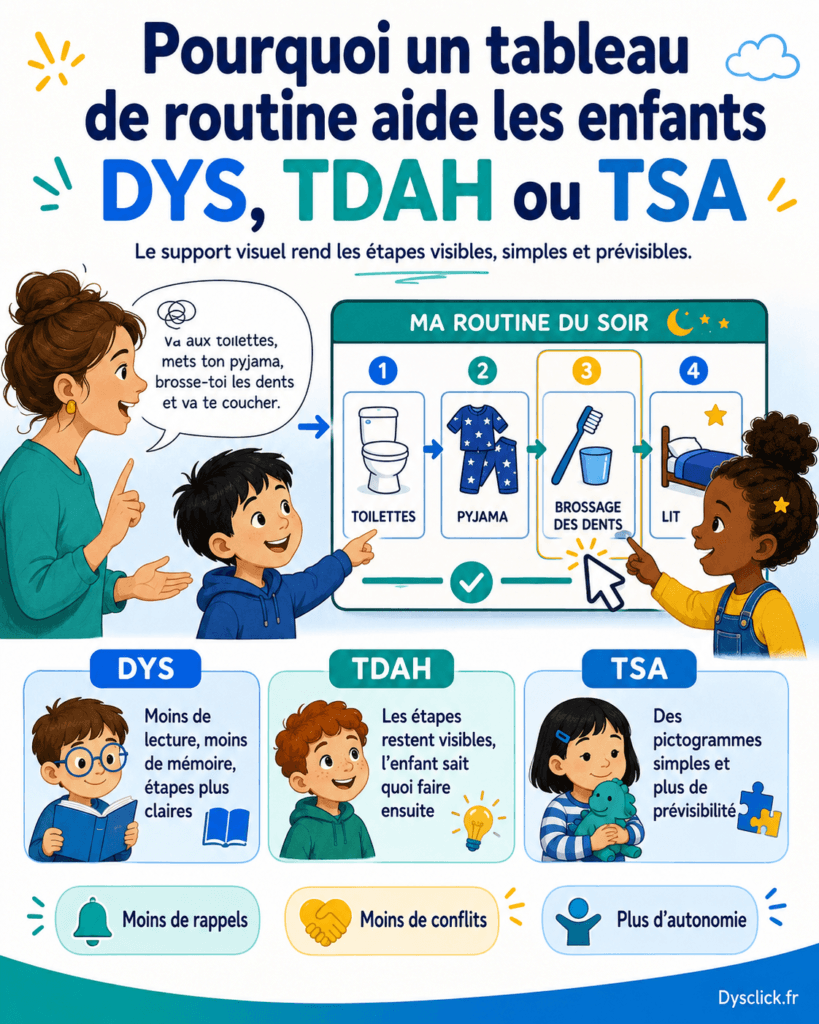 un tableau de routine aide les enfants DYS, TDAH ou TSA