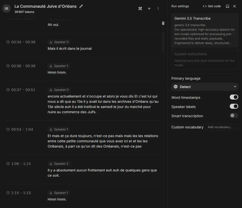 transcription Google AI studio_Gemini 3.5 Transcribe