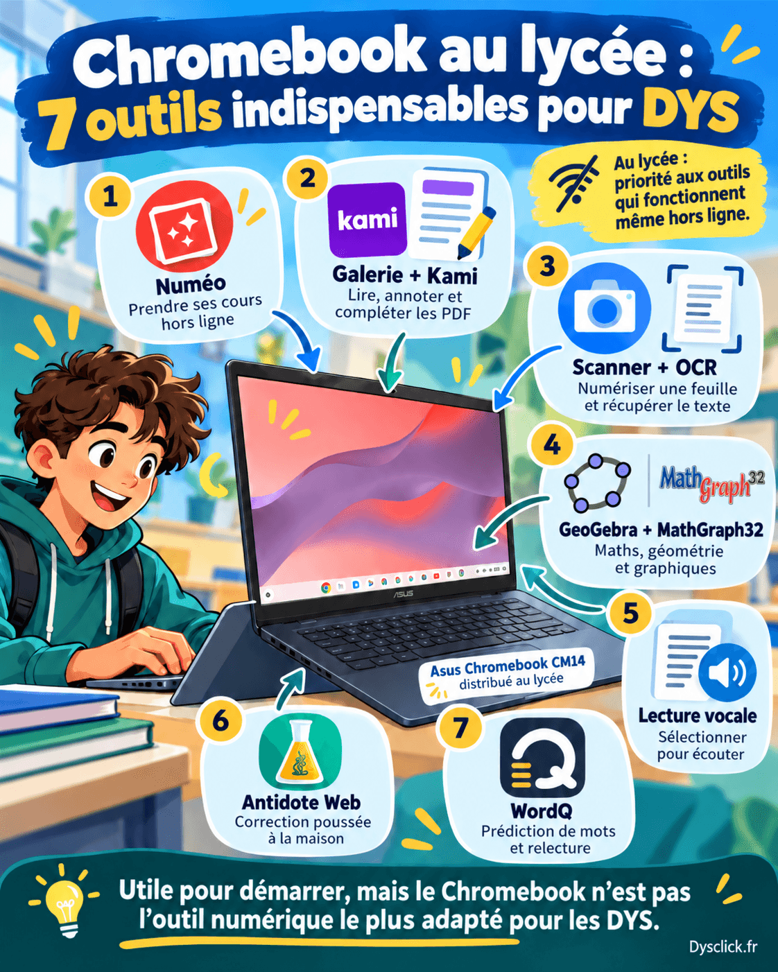 Chromebook au lycée : 7 outils indispensables pour DYS